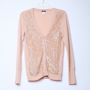 J. Crew 100% Merino Wool Sequin Crochet Cardigan Soft Girl Peach Medium